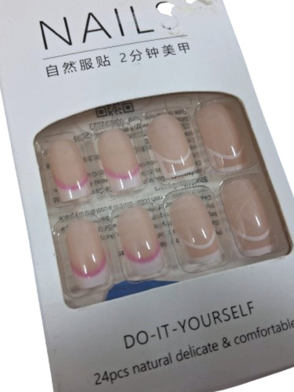 24 Piece French Manicure Press On Nails Set with Designs